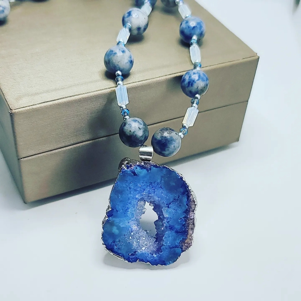 Sodalite , Quartz Pendant necklace